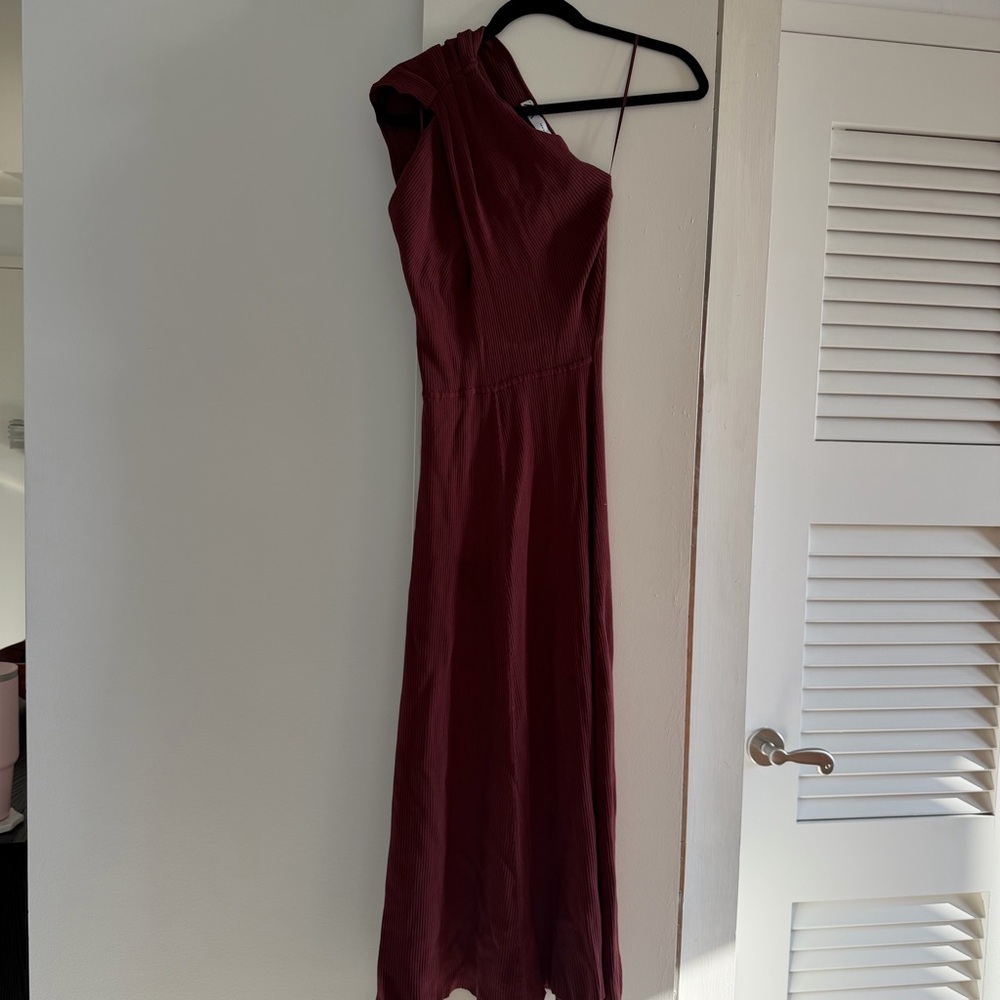 ZARA Asymmetric Chocolate Brown Rib Knit Maxi Dress size M